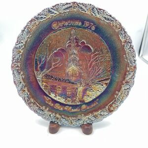 Fenton 1976 Christmas Plate Old North Church Carnival Glass 8.75"